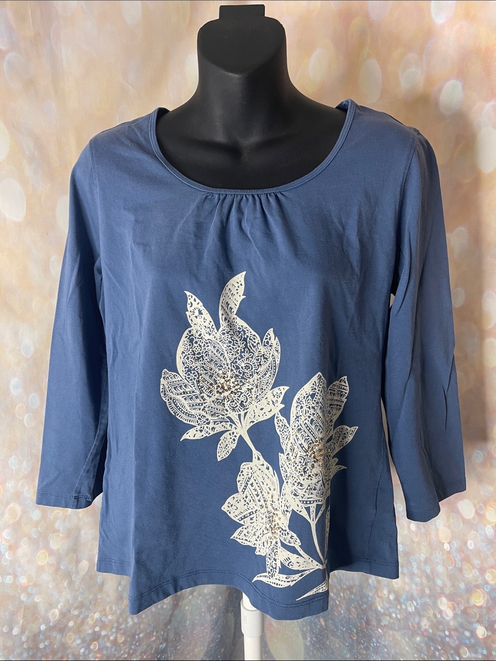 Sigrid Olsen 100% Cotton  Knit T-Shirt  with 3/4 Sleeves